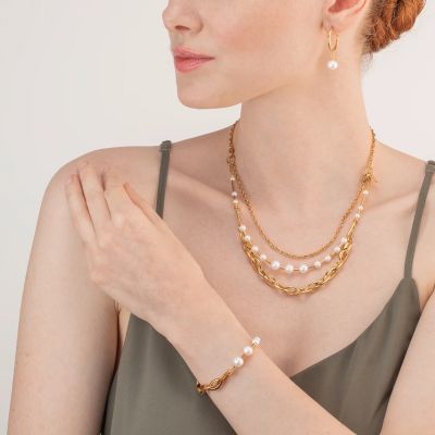 Coeur de Lion Halskette Süßwasserperlen Chunky Chain Navette Gold 1110/10-1416
