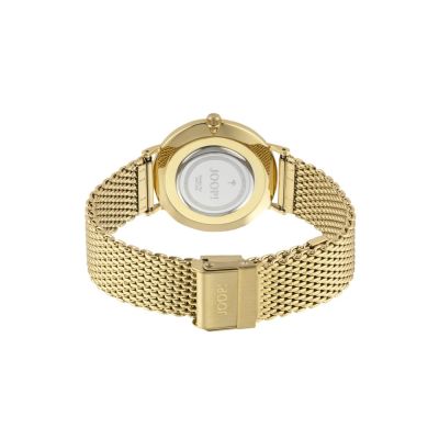 Joop! Damen-Uhr Logo Analog Quarz Milanaise Edelstahl-Band Gold 2027243