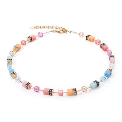 Coeur de Lion Halskette GeoCube® Iconic Aqua-Apricot Gold 2838/10-2028