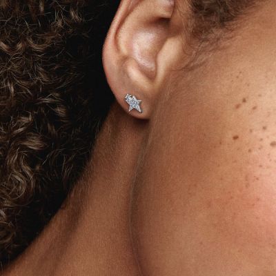 Pandora 290012C01 Ohrstecker Ohrringe Damen Funkelnd Asymmetrische Sterne Silber