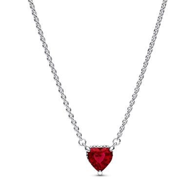 Pandora Halskette Damen Funkelnder Strahlenkranz Herz Rot Silber 392542C01