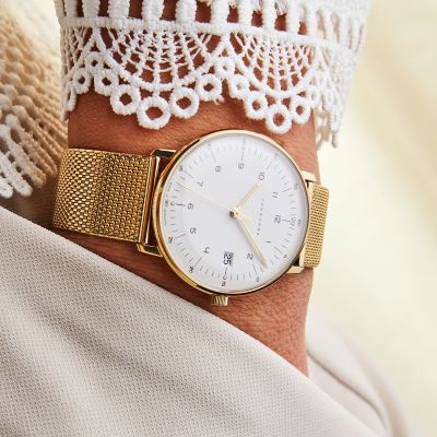 Junghans Damen-Uhr Max Bill Analog Quarz Edelstahl-Band Gold-Ton 47/7452.46