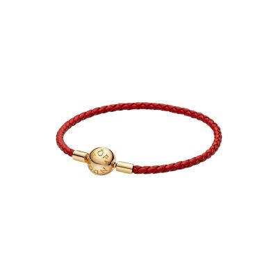 Pandora Lederarmband Rot Geflochten 14K Vergoldet 568777C01