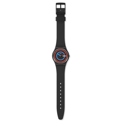 Swatch SO28B706 Armband-Uhr Circling Black Analog Quarz  Silikon-Band Ø 34 mm