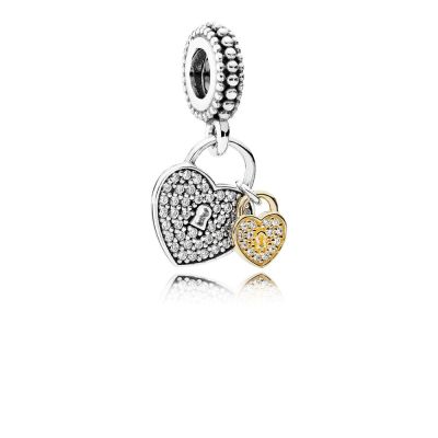 Pandora Charm-Anhänger Liebesschloss Silber 14K Gelbgold 791807CZ 