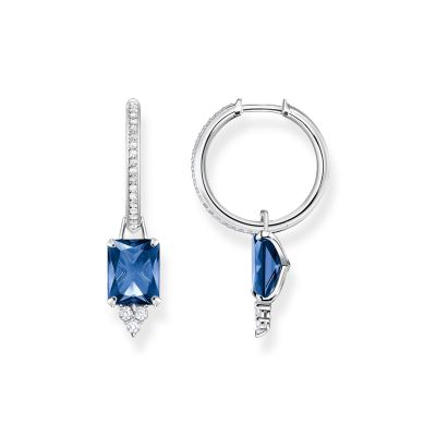 Thomas Sabo CR684-166-1 Creolen Ohrringe Damen mit Blauem Stein Zirkonia Silber
