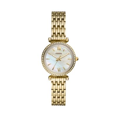 Fossil ES4735 Damen-Uhr Carlie Mini Analog Quarz Edelstahl-Armband Ø 28 mm Gold