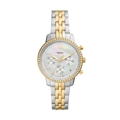 Fossil ES5216 Damen-Uhr Neutra Chronograph Quarz Edelstahl-Band Gold-Silber-Ton