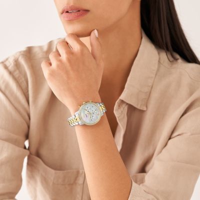 Fossil ES5216 Damen-Uhr Neutra Chronograph Quarz Edelstahl-Band Gold-Silber-Ton