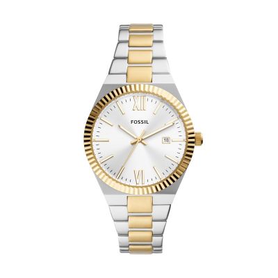 Fossil ES5259 Damen-Uhr Scarlette Analog Quarz mit Edelstahl-Armband Goldfarben