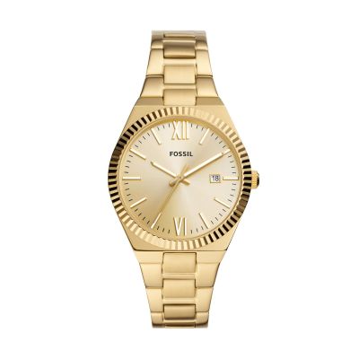 Fossil ES5299 Damen-Uhr Scarlette Analog Quarz mit Edelstahl-Armband Ø 38 mm Gold