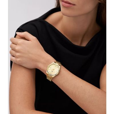 Fossil ES5299 Damen-Uhr Scarlette Analog Quarz mit Edelstahl-Armband Ø 38 mm Gold