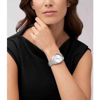 Fossil ES5300 Damen-Uhr Scarlette Analog Quarz mit Edelstahl-Armband Ø 38 mm