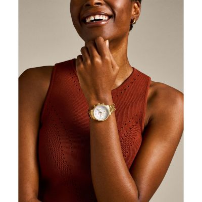 Fossil Damen-Uhr Neutra Chronograph Edelstahl-Armband Gold-Ton ES5358