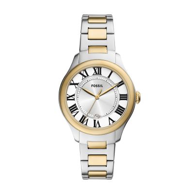 Fossil Damen-Uhr Gilmore Quarz Edelstahl-Band Silber Gold-Ton ES5396