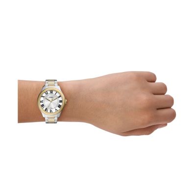 Fossil Damen-Uhr Gilmore Quarz Edelstahl-Band Silber Gold-Ton ES5396