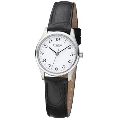 Regent F-1249 Damen-Uhr Analog Quarz mit Lederarmband Edelstahl Ø 27 mm