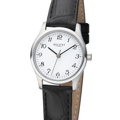 Regent F-1249 Damen-Uhr Analog Quarz mit Lederarmband Edelstahl Ø 27 mm
