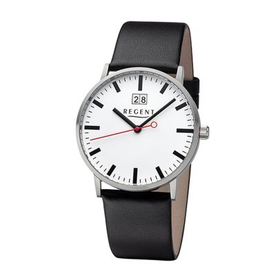Regent Herren-Uhr Analog Quarz Edelstahl Leder-Armband 39 mm F-1266