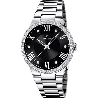 Festina F16719/2 Damen-Uhr Boyfriend Analog Quarz mit Edelstahl-Armband