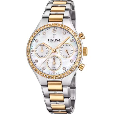 Festina F20402/1 Damen-Uhr Boyfriend Chronograph Quarz mit Edelstahl-Band