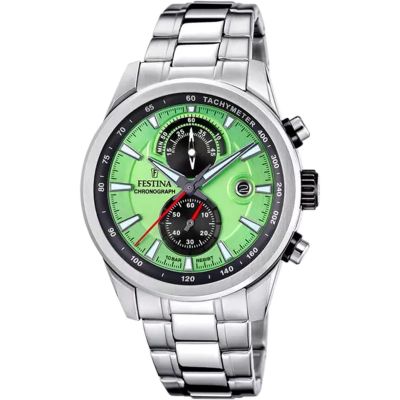 Festina Herren-Uhr Timeless Chronograph Grün Edelstahl-Band F20694/3