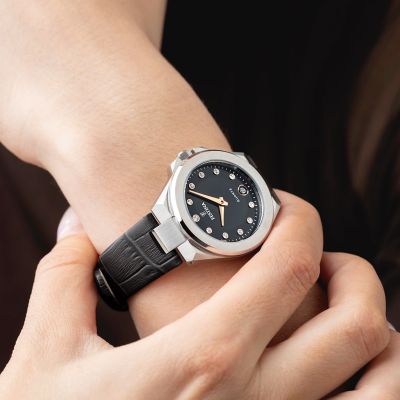 Festina Damen-Uhr Mademoiselle Zirkonia Schwarz Leder-Armband F20701/5