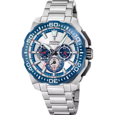 Festina Herren-Uhr Chrono Bike Blau Quarz Edelstahl-Armband F20724/1
