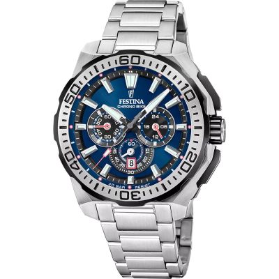 Festina Herren-Uhr Chrono Bike Blau Quarz Edelstahl-Armband F20724/2