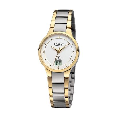 Regent Damen-Uhr Analog Funk Edelstahl Gold Silber-Ton FR-288