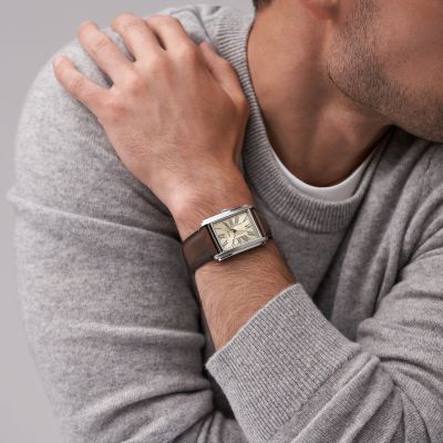 Fossil Herren-Uhr Carraway Analog Quarz Braun Leder-Band FS6012