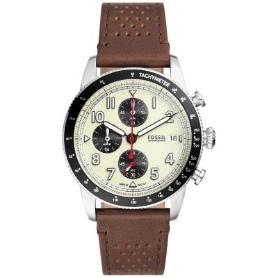 Fossil Herren-Uhr Sport Tourer Chronograph Quarz Leder-Band FS6042