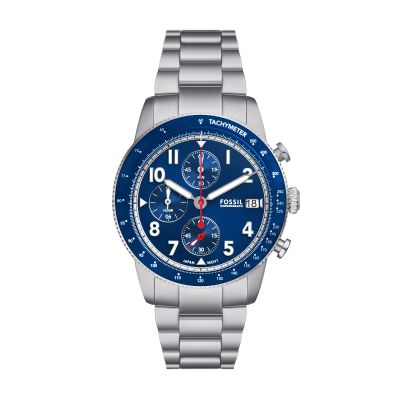 Fossil Herren-Uhr Sport Tourer Chronograph Quarz Edelstahl-Band FS6047