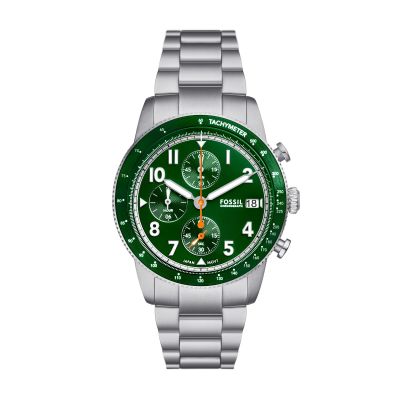 Fossil Herren-Uhr Sport Tourer Chronograph Quarz Edelstahl-Band FS6048