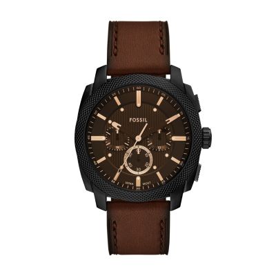 Fossil Herren-Uhr Machine Chronograph Quarz Leder-Armband FS6101