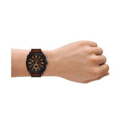 Fossil Herren-Uhr Machine Chronograph Quarz Leder-Armband FS6101