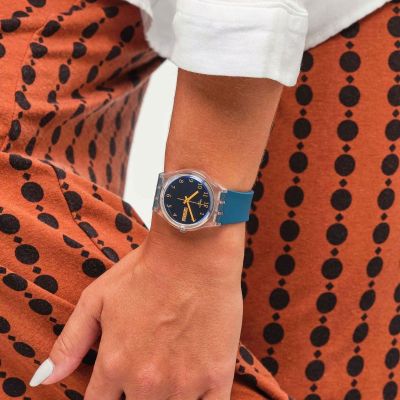Swatch Armband-Uhr Blue Away Analog Quarz Biobasiertes-Band SO28K700 