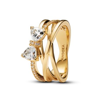 Pandora Ring Funkelnde Schleife Überkreuztes Band Vergoldet 163511C01