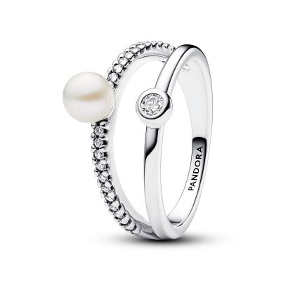 Pandora 193147C01 Doppel-Ring Damen Süßwasserzuchtperle & Pavé Silber