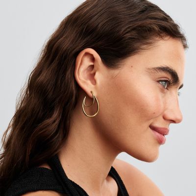 Pandora Ohrringe Damen Doppelt Organische Form 14K Vergoldet 263870C00