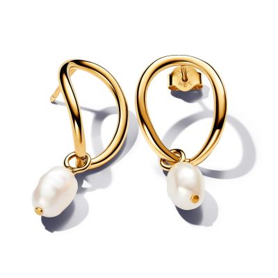 Pandora Essence Ohrringe Kreis und Perle Barock Vergoldet 263281C01