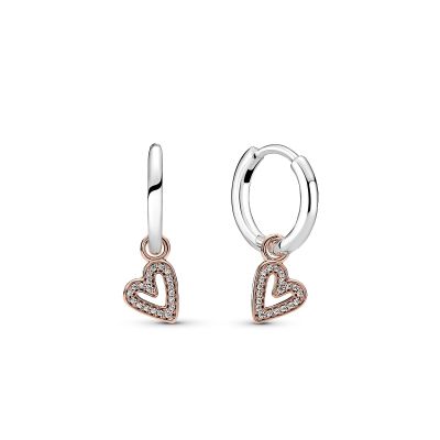 Pandora 280090C01 Ohrringe Funkelnde Freihand-Herz Silber 14k Rosé Vergoldet
