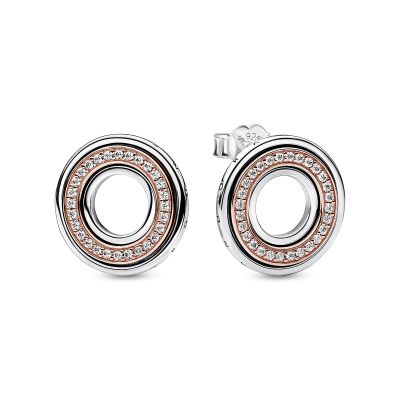Pandora 282780C01 Ohrstecker Damen Signature Bicolor Logo & Pavé Roségold Silber