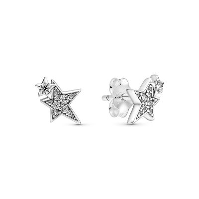 Pandora 290012C01 Ohrstecker Ohrringe Damen Funkelnd Asymmetrische Sterne Silber