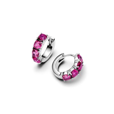 Pandora Creolen Ohrringe Damen Rosafarbene Kristalle Silber 293851C02
