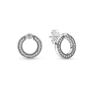 Pandora 299486C01 Ohrringe Ohrstecker Damen Pavé & Logo Kreis Beidseitig Tragbar Sterling-Silber