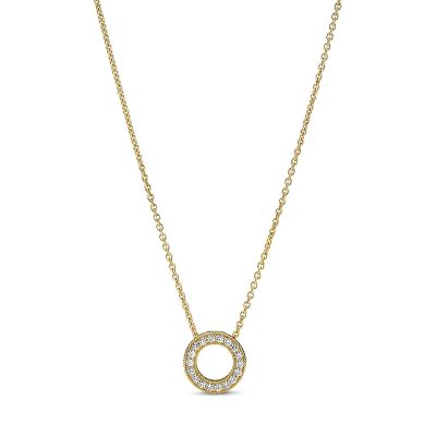 Pandora 367436C01 Halskette Anhänger Damen Logo Pavé-Kreis 14k Gold Plattiert