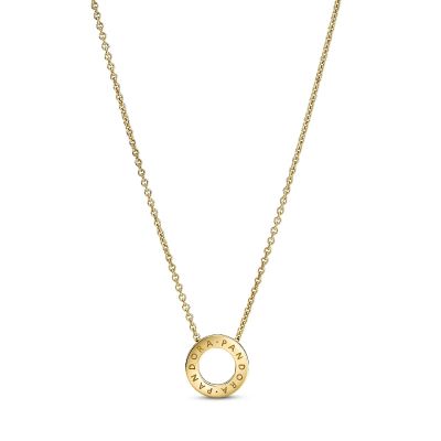 Pandora 367436C01 Halskette Anhänger Damen Logo Pavé-Kreis 14k Gold Plattiert