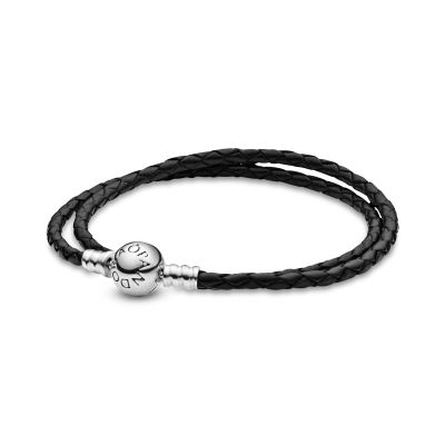 Pandora 590745CBK-D Lederarmband Moments Zweifach Gewickelt Silber