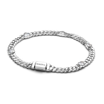 Pandora Cuban-Gliederarmband Herz Zirkonia Sterling-Silber 594226C01